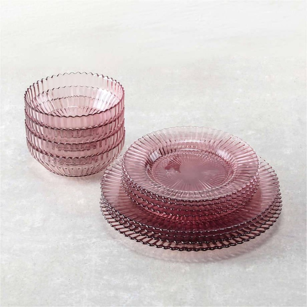 Fortessa Archie Rose Pink Glass 12-Piece Dinnerware Set Service for 4 New